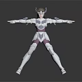 Man In Silver Warrior Armor Striking Dynamic Pose With Outstretched Arms