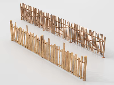 Natural Wooden Garden Fence With Spiked Tops And Rural Design Elements 3d model