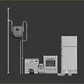 Modern Kitchen Appliances Collection Featuring Refrigerator Oven Stove Sink And Coffee Maker