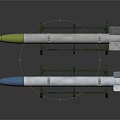 Two Military Missiles With Blue And Green Tips On Green Stands
