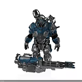 Blue Mechanical Armored Character With Heavy Duty Armor And Massive Gun