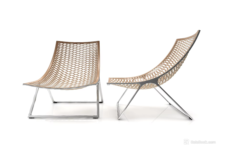 Modern Woven Leisure Chairs With Metal Frame And Comfortable Minimalist Style 3d model 