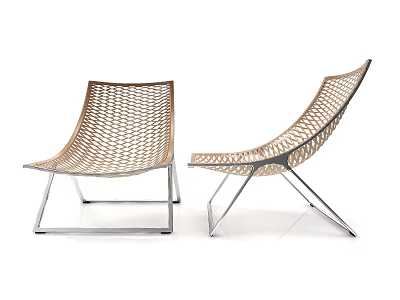 Modern Woven Leisure Chairs With Metal Frame And Comfortable Minimalist Style 3d model