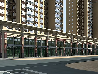 Modern Urban Commercial Street With High Rise Buildings And Glass Storefronts 3d model