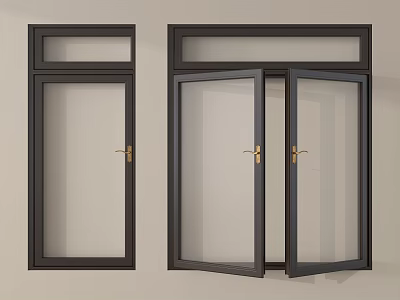 Modern Casement Windows With Black Frame Golden Handles And Transparent Glass 3d model