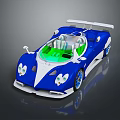 Blue And White Supercar With Transparent Roof Green Interior And Aerodynamic Rear Spoiler Sleek Design