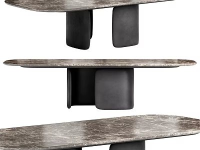 Modern Dining Table With Marble Top And Black Geometric Base Design 3d model
