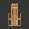 Wooden Chair With Carved Patterns Turquoise Cushion And Decorative Top Balls