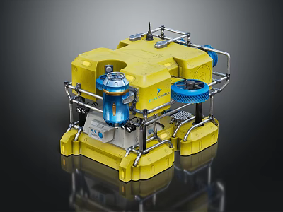Yellow Underwater Mechanical Equipment With Metal Frame And Blue Parts 3d model