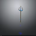 Ornate Trident Weapon With Golden Shaft Blue Prongs And Decorative Details