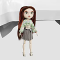 Doll With Long Red Hair Green Eyes Green Patterned Top And Gray Shorts