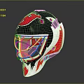 Hockey Goalie Helmet With Black Red White Flame Design And Protective Cage