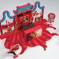 Traditional Chinese Lion Dance Scene With Red Carpet And City Gate Decorations