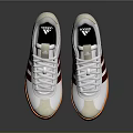 White Lace Up Casual Shoes with Three Brown Stripes and Orange Rubber Sole