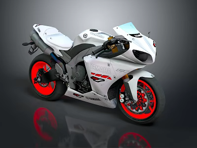 Stylish White Yamaha Sport Motorcycle With Red Rims And Reflective Surface Design 3d model
