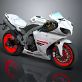 Stylish White Yamaha Sport Motorcycle With Red Rims And Reflective Surface Design