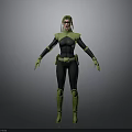 3D Rendered Superhero Character In Green Black Costume With Detailed Armor Gloves And Boots