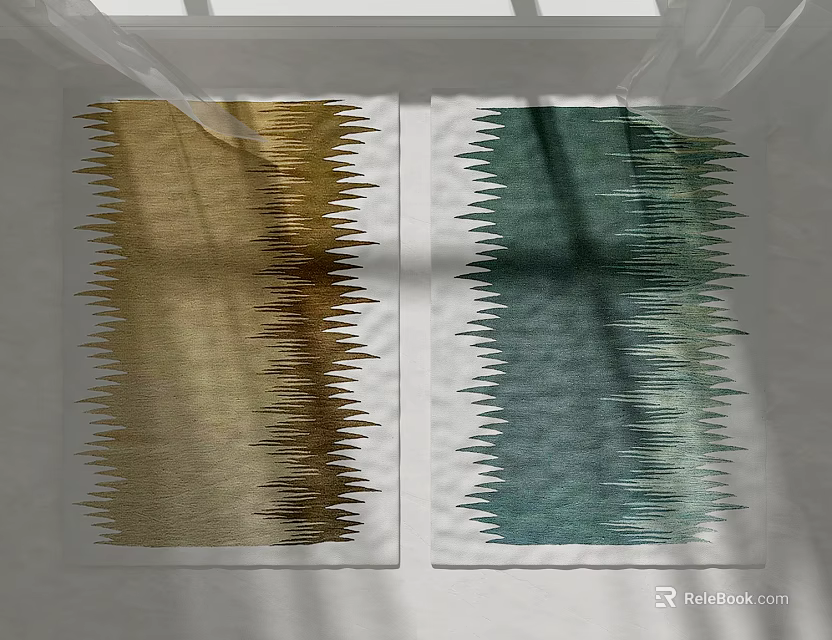 Square Rugs With Golden And Green Zigzag Edges Textured Surface Indoor Floor Decor 3d model 
