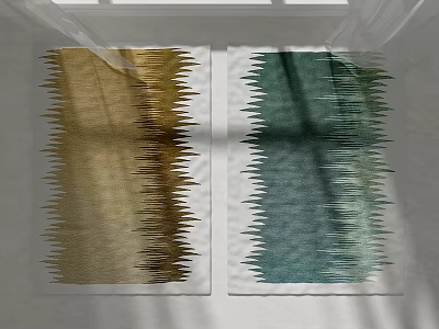 Square Rugs With Golden And Green Zigzag Edges Textured Surface Indoor Floor Decor 3d model