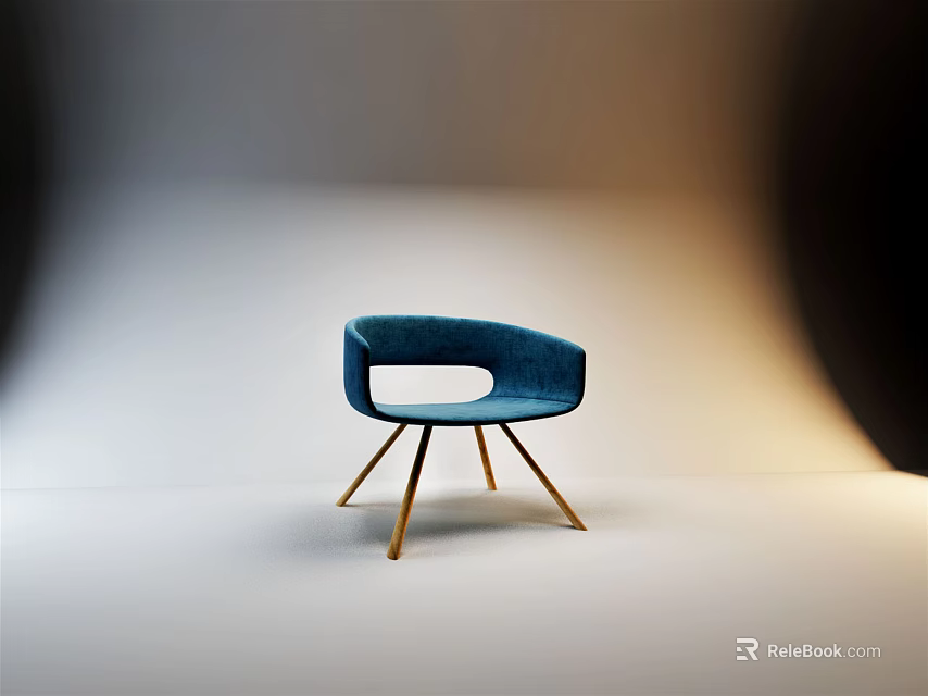Blue Velvet Upholstered Leisure Chair With Gold Metal Legs And Modern Minimalist Design 3d model 