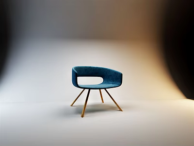 Blue Velvet Upholstered Leisure Chair With Gold Metal Legs And Modern Minimalist Design 3d model