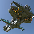 Advanced Futuristic Spaceship With Metallic Body Orange Lights And Blue Thrusters