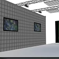 Cartoon Tech Scene With Green Code Flowing White Block Walls Screens And Colorful Floor Glow