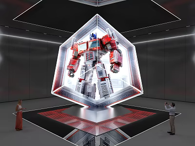 Giant Eye Catching Transformers Robot In Modern Display Space With Viewers 3d model