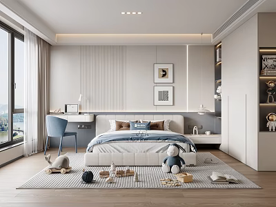 Kids Room Interior Design With Bed Toys Desk Chair And Wall Art 3d model
