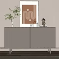 Modern Beige Fluted Entryway Console Cabinet With Green Plant Small Figurine And Wall Art