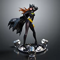 Batgirl Statue With Red Hair Black Cape Yellow Belt And Silver Microphones Base