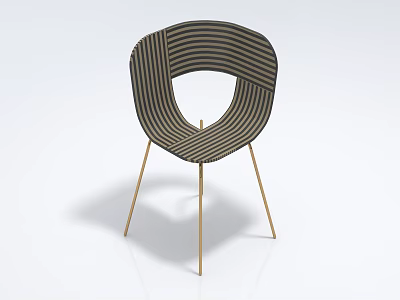 Modern Striped Accent Chair With Loop Backrest And Gold Metal Legs 3d model