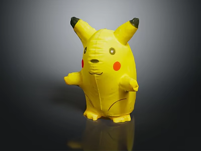 Cute Yellow Plush Doll With Black Ear Tips Red Cheeks And Standing Pose 3d model