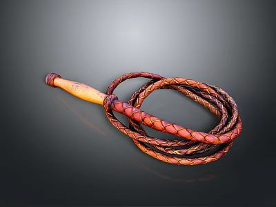 Handcrafted Leather Whip with Braided Design and Wooden Handle for Daily Use 3d model