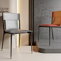 Designer Leisure Chairs Gray And Orange Leather Upholstered With Sleek Metal Legs Modern Living Space
