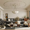 Luxurious Living Room Interior With Ornate Chandelier Sofa Set And Decorative Plants
