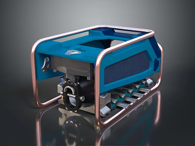 Blue Industrial Mechanical Device With Copper Frame And Open Top Structure 3d model