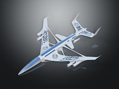 White Airplane With Blue Decorative Patterns Streamlined Body And Stylish Wings Design 3d model
