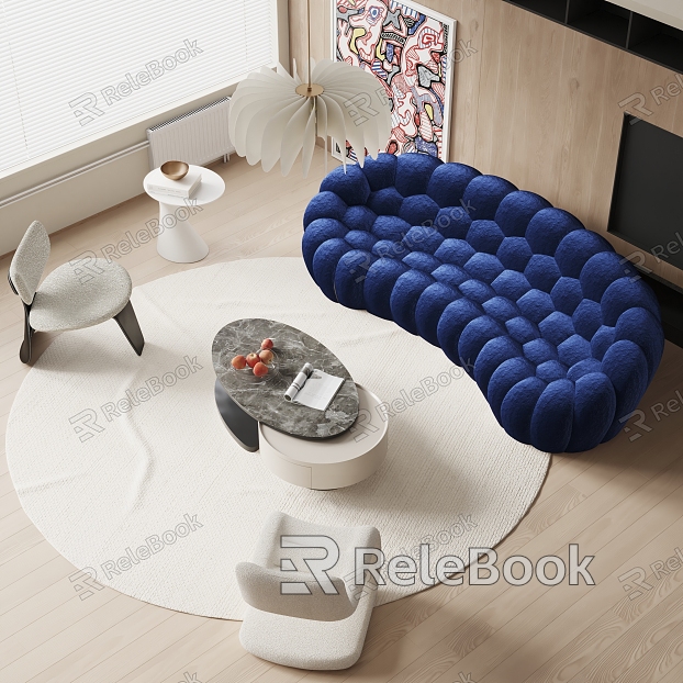 Modern Sofa Coffee Table Fabric Sofa Leisure Chair Side Table Chandelier model