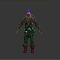 Game Character in Dark Outfit with Cap Mask Belt Gloves Standing Pose