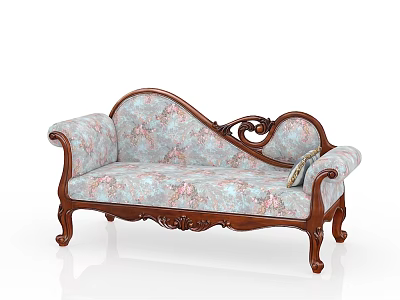 Elegant Classic Carved Wooden Frame Chaise Lounge With Floral Upholstered Seat 3d model