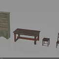 Vintage Green Shelf Wooden Dining Table Small Stool And Wooden Chair Furniture Collection
