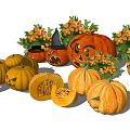 Fresh Decorative Halloween Pumpkin Arrangement With Whole Sliced And Carved Varieties