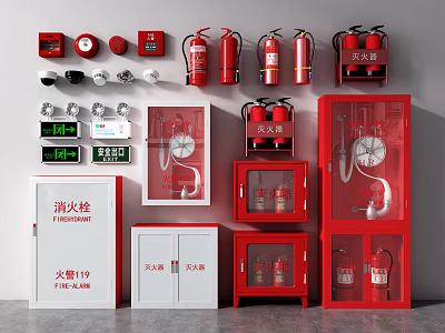 Essential Fire Equipment Collection Including Extinguishers Hydrant Cabinets And Alarm Devices 3d model