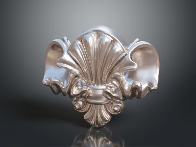 Intricate Silver Metal Furniture Decoration With Scallop Shape And Curved Carvings 3d model