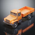 Orange Truck Model With Open Cargo Bed On Black Background Showing Reflection 3d model