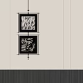 Two Abstract Paintings with Black Frames Hanging on Modern White Wall Decor 3d model