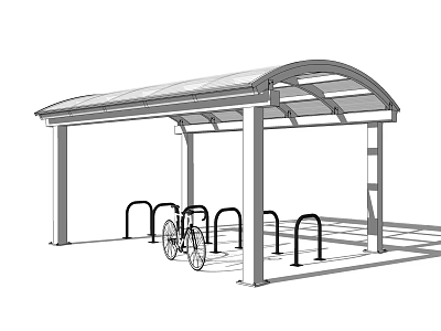 Covered Bicycle Parking Canopy Structure With Racks And Bicycle 3d model