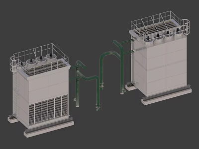 Large Industrial Equipment Units With Metal Frames Connecting Pipes And Ventilation Grilles 3d model