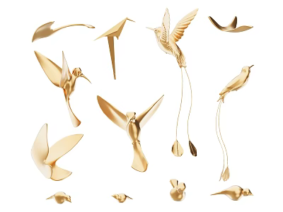Golden Bird Shaped Landscape Sculptures With Artistic Design And Various Poses 3d model